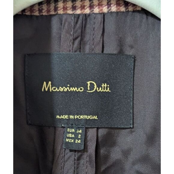 Massimo Dutti Women's 2 Houndstooth Checkered Wool Blend Double Breasted Blazer - Picture 7 of 9